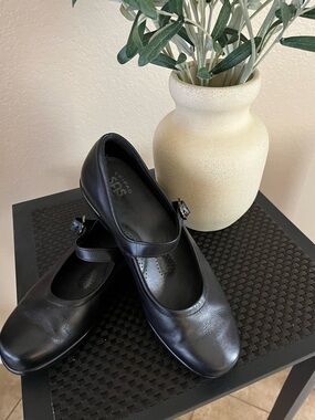 SAS Black Leather Mary Jane with Buckle Strap